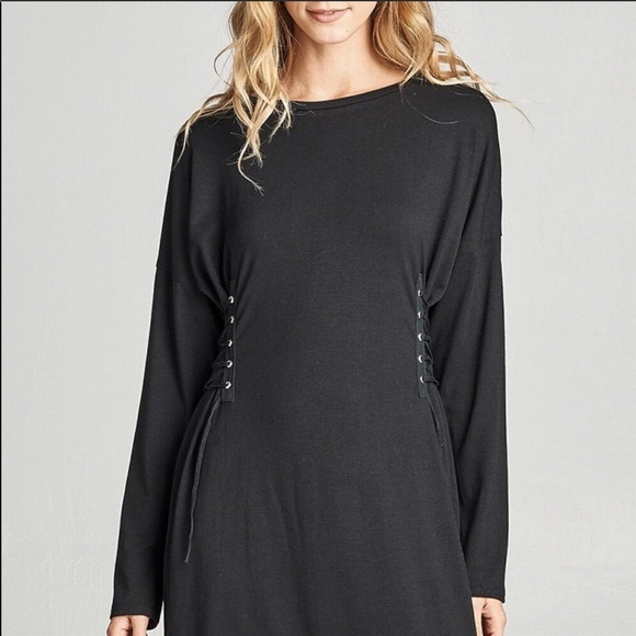 Cotton Bleu Black Mini Dress Tied at Sides - Picture 2 of 7